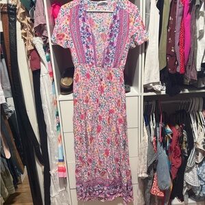 Source Unknown Pink Floral Boho Maxi Dress